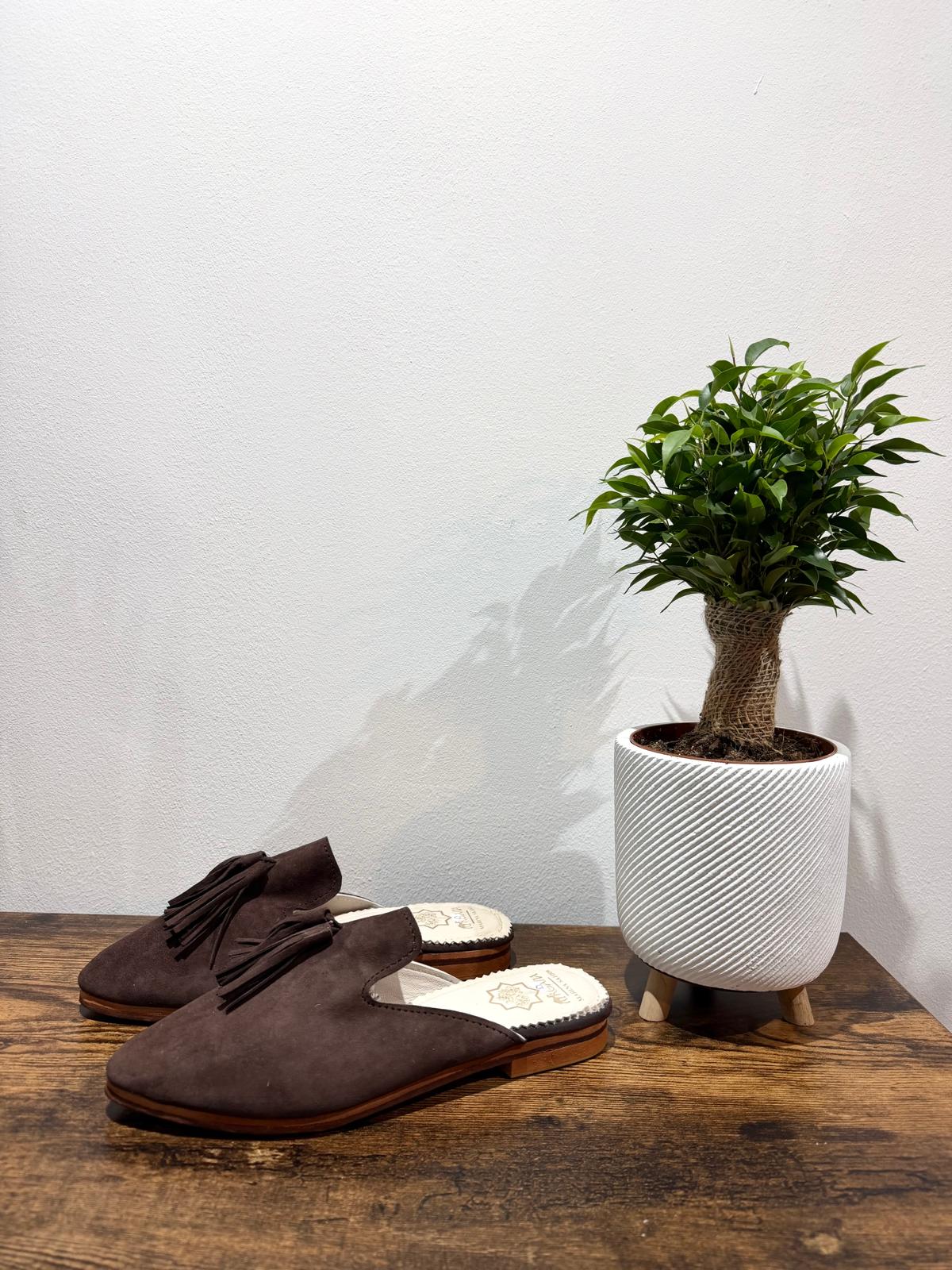 Brown Suede Tassel Mules - Image 2